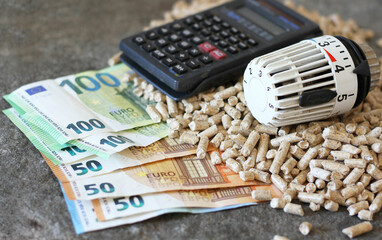 Energiekrise, Pellets, Heizungsthermostat, kosten und Euros