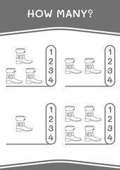 How many of Leprechaun boot, game for children. Vector illustration, printable worksheet