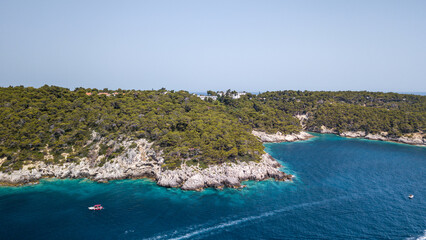 Fototapeta premium Italy, August 2022: aerial view of the archipelago of the Tremiti islands in Puglia