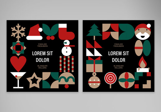 Square Christmas Postcard with Holiday Symbols