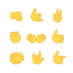 Emoji hand fist emoticon thumb handshake icon. Victory fist goodbye vector symbol