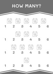 How many of Calender, game for children. Vector illustration, printable worksheet