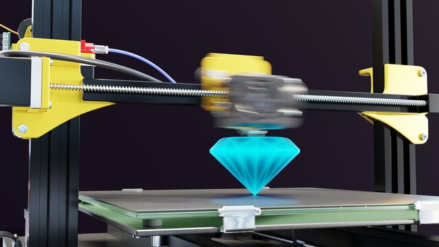 3D printing of a synthetic diamond crystal. 