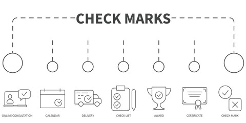 Check Marks sign Vector Illustration concept. Banner with icons and keywords . Check Marks sign symbol vector elements for infographic web