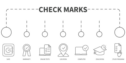 Check Marks sign Vector Illustration concept. Banner with icons and keywords . Check Marks sign symbol vector elements for infographic web