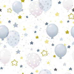Blue Balloons flying in the sky, seamless pattern