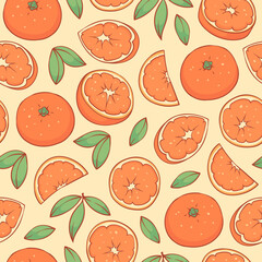 Summer fruit pattern of oranges in cartoon style