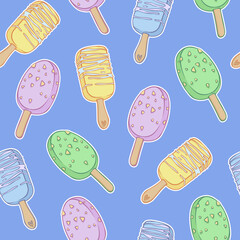 Cute cartoon pattern with ice cream in pastel soft colors
