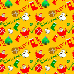 Christmas and Happy New Year seamless pattern with Christmas toys and gifts. Trendy retro style. design template.