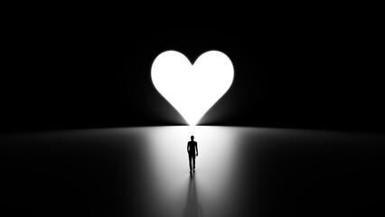 3D Silhouette of a Man Walking to Reach His Love.