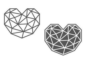 Polygonal hearts. Abstract geometric shape. Valentine outline crystals