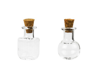 Set of empty glass bottles with cork isolated