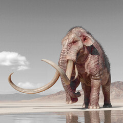 Obraz premium mammoth is walking in the desert after rain