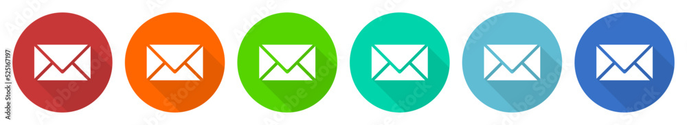 Poster email, envelope icon set, flat design vector illustration in 6 colors options for webdesign and mobi