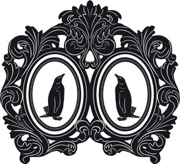 penguin love with vintage frame