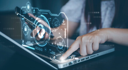 New metaverse with icon business concept,Business hand holding a virtual globe with financial icons future technology, business goals, online communication,graph Screen Icon of a media screen,big data