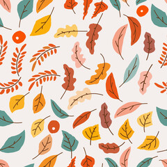 autumn leaves vector seamless pattern