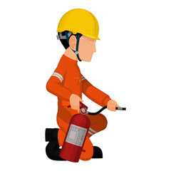 Fototapeta premium Isolate worker with the extinguisher on transparent background 