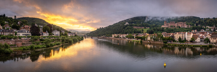 Fototapeta na wymiar Heidelberg city panorama at sunrise, Baden-Wuerttemberg, Germany