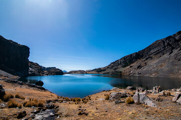Lake in Andes mountains in Cochabamba Bolivia