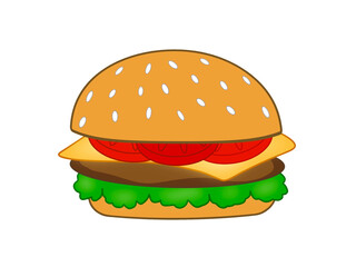 Hamburger icon. Illustration delicious hamburger flat icon isolated on white background.