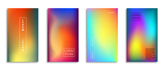 Fototapeta premium Bright gradient background for the cover. Set of 4 covers. Creative modern vector illustration. Holographic spectrum.
