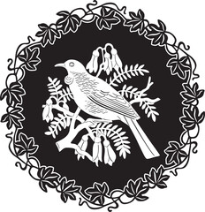 Fototapeta na wymiar bird with floral frame handmade silhouette