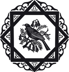  bird logo with floral frame handmade design vector
