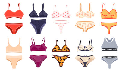A set of beautiful women underwear. Bras and panties. Vector illustration
