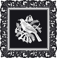 Fototapeta na wymiar bird with floral frame handmade silhouette