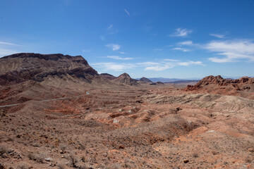 Valley and mountain desert landscape at Lake Mead Recreation Area in Nevada