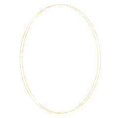 Oval golden frame, gold ellipse. Isolated png illustration, transparent background. Asset for overlay, texture, pattern, montage, collage, shape, greeting, invitation card.