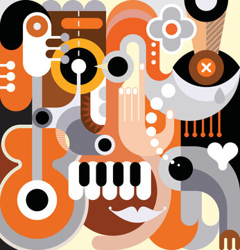 Abstract art vector background. Decorative collage of various objects and shapes.