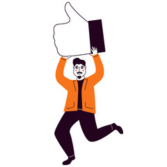 People holding social icon balloon.Influencer marketing, social media or network promotion.Attracting Like.Hand like. Thumb up. Social media sign.Isolated on white background.