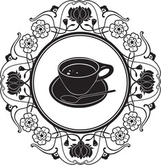 coffee cup with floral frame vector design