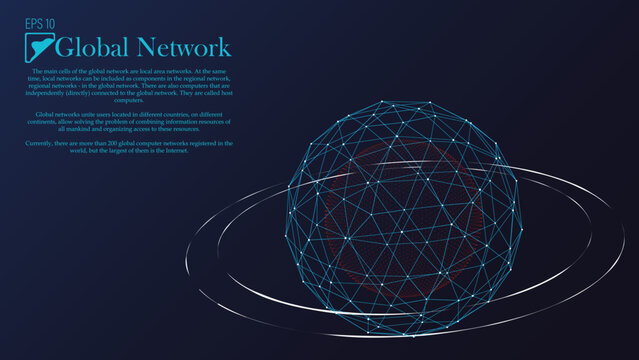 Scientific and technological sphere. Connection to the global network. Protection of cloud data. Abstract blue vector background. The concept of big data, digital technologies. EPS 10.