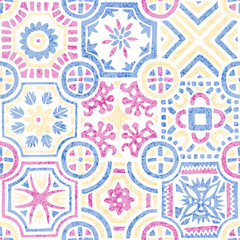 Tile seamless pattern. Ethnic and tribal motifs. Grunge texture. Vector illustration.