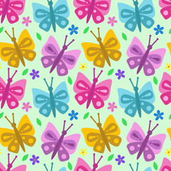 Seamless pattern of beautiful butterflies and flowers, repeating pattern.Ideal for holiday invitations, drawing, children's creativity, paper, fabric, textiles, gift wrapping, advertising, postcards.