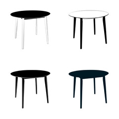 Set, outline silhouette, table, desk, diet table, desktop, kitchen table, piece of furniture, isolated vector.