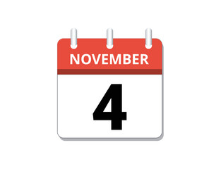 November, 4th calendar icon vector