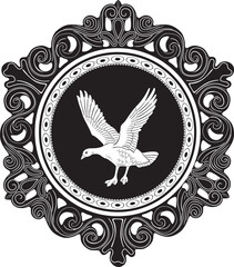 duck bird with floral frame logo handmade silhouette vector