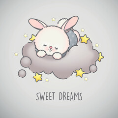 cartoon sleeping bunny on a cloud