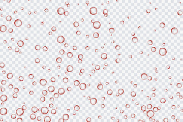 Red air bubbles, oxygen, champagne crystal clear, isolated on a transparent background of modern design. Vector illustration of EPS 10.