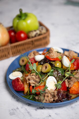nicoise salad with tuna close-up on the table with vegetables