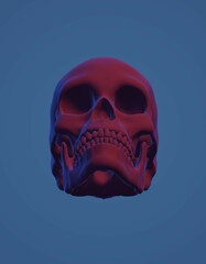 human skull on blue