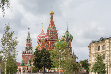 St. Basil's Cathedral on Red Square in Moscow Russia. Beautiful postcard landscape