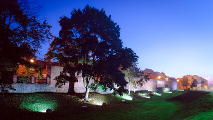 Golub-Dobrzyn, Poland - medieval defensive walls illuminated at night