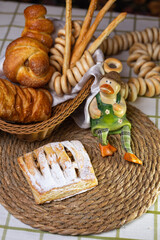 homemade pastry puff pastry with apple filling on the table