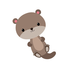 Cute otter kawaii style. Little sea otter adorable cartoon character isolated on white background.