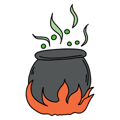 Doodle Cartoon Boiling Pot Vector illustration